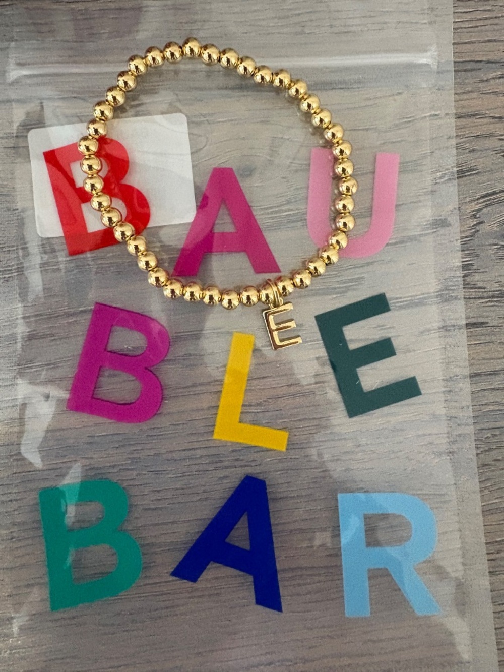 BaubleBar Dangle Charm Initial E Pisa Stretch Bracelet - Picture 4 of 5